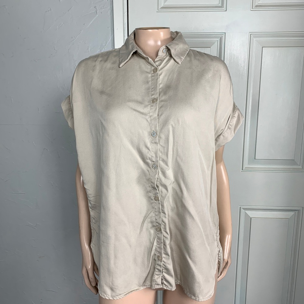 Quince Women's Shirt Small button Tencel Lyocell Blouse Career Casual V25